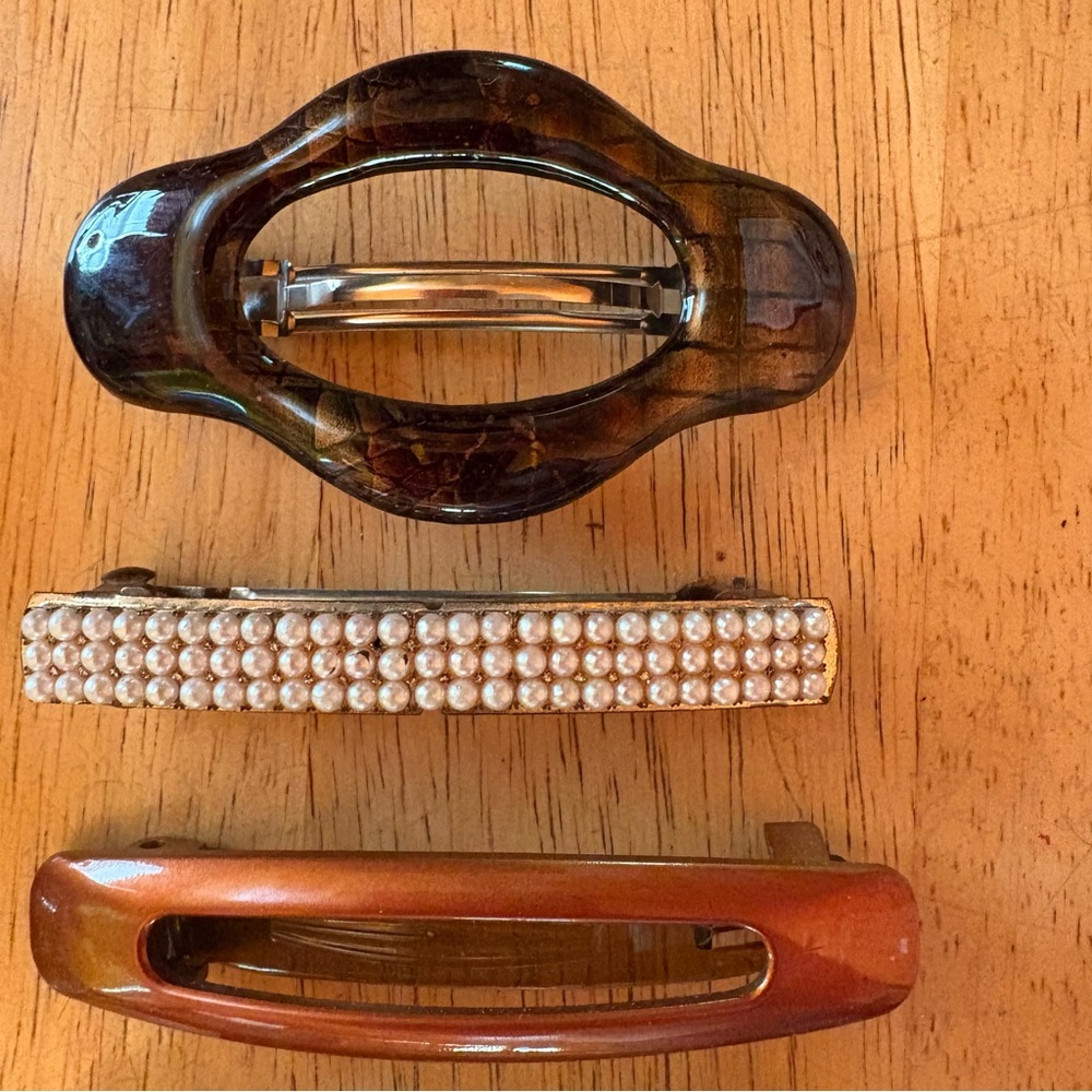 Vintage Hair Clip Set - Black, White, Brown, Gold - Picture 4 of 6